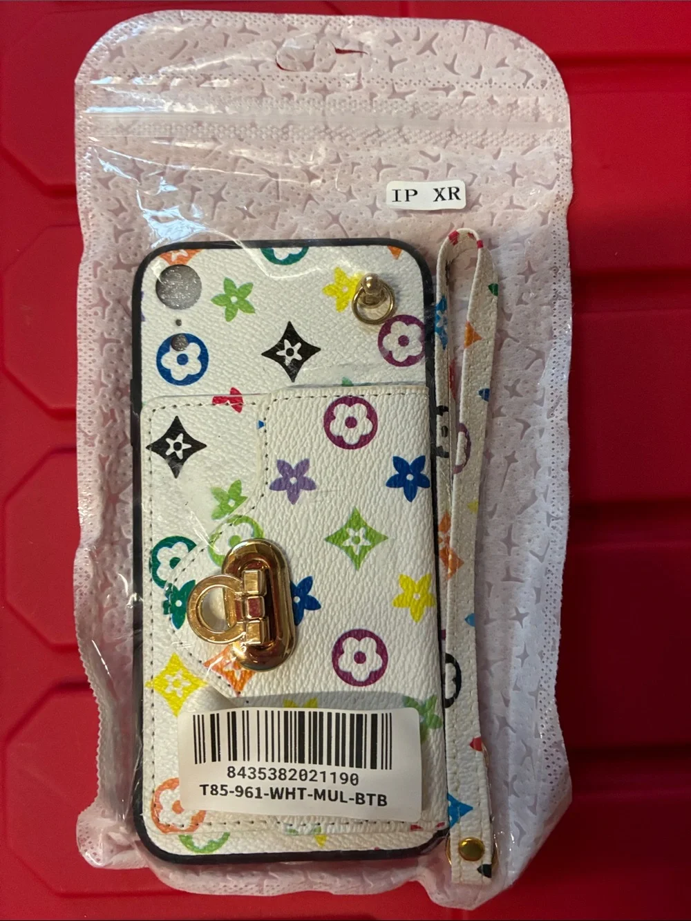 White Multicolor Designer-Style Wristlet Phone Case for iPhone XR